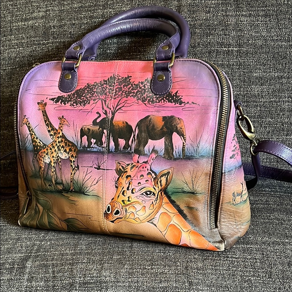 Hand-Painted Leather Safari Bag